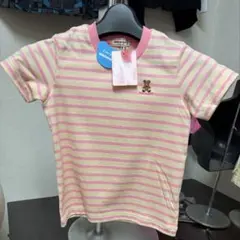 ミキハウス　クマ刺繍 半袖Tシャツ 110ピンク　ストライプ