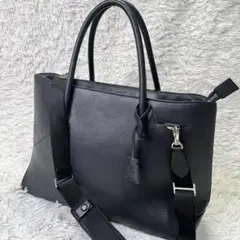 人気✨PID トートバッグ 大容量　レザー　2way ネイビーA4収納