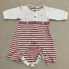 ファミリア 赤ボーダー 長袖ロンパース 60cm