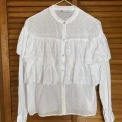 【美品】ZARA ザラ ブラウス 白 ホワイト フリル 長袖 XSサイズ