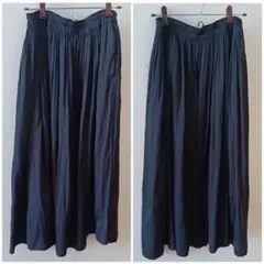 ユニクロ　UNIQLO　ギャザーロングスカート　黒　L