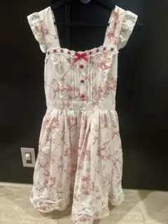 LIZLISA ジャンパースカート 花柄 バラ柄 ピンク 赤