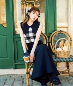 ダーリッチ Darich ビッグカラーギンガムチェックニットロングワンピース