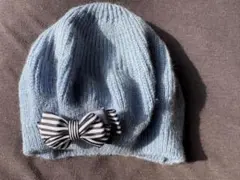 【美品】familiar/f dash リボン付き ニット帽 パウダーブルー