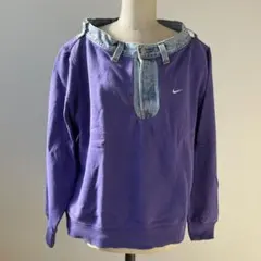 Nike デニム襟付パープルスウェット　リメイクトレーナー