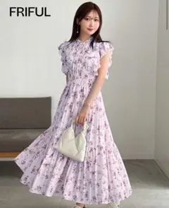 SHEIN FRIFUL 花柄 ノースリーブ ワンピース フリル付き パープル