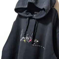 クイックシルバー ロゴ刺繍 スウェットパーカー ブラック 黒 XL 古着のサムネイル