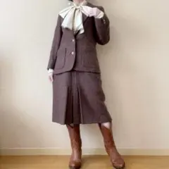 ツイード テーラードジャケット セットアップ ヴィンテージ レトロ 一点物 茶色