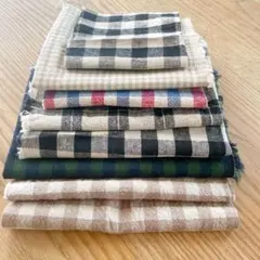 ハギレ　綿麻生地　チェック柄