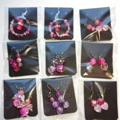 ハンドメイドピアス　8点　【ピンク系】