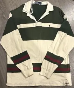90s Polo by Ralph Lauren ストライプ長袖ポロシャツ L