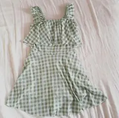 水着 ワンピース　グリーン　チェック