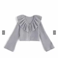 GRL フリルカラーラメシャギーニットカーディガン［kz455］ブルーグレー