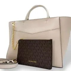 美品 マイケルコース ハンドバッグ 2way 腕掛け 斜め掛け レザー ホワイト