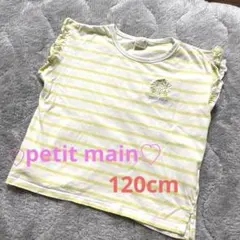 プティマイン　半袖Tシャツ　カットソー　120　白　黄色　ボーダー　プティプラのサムネイル