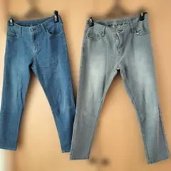 【セシール】グレーと青のストレートデニムパンツ　Lサイズ 股下62