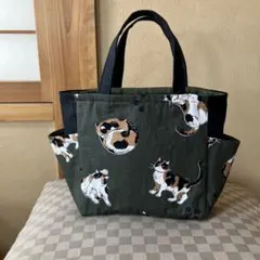 トートバッグ　ハンドメイドサイドポケット付き