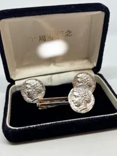シルバー コインデザイン ネクタイピン カフス セット