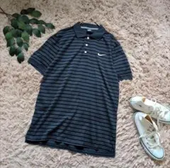 5857✾NIKE✾半袖ポロシャツ/ボーダー/スウッシュ/ロゴ/薄手/グレー/L