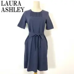 LAURA ASHLEY 半袖ワンピース ネイビー 8 B1289