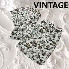 ヴィンテージ ベルト付き花柄セットアップ レトロスーツ バブリー 90s 80s