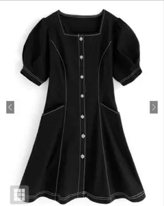 GRLブラックボタン付きミニワンピース ガーリー カジュアル ミニ丈