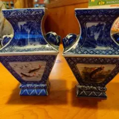 中国　清朝　中期　花瓶一対 窓絵鮎　鯉　アンティーク　骨董 古美術　鯉一対　出世 中国 清朝 中期 花瓶一対 窓絵鮎 鯉 アンティーク 骨董 古美術 鯉一対