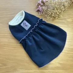 犬服　ハンドメイド　春物　上品なワンピ　インディゴブルー　M