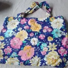花柄ネイビー 　 コットン　トートバッグ　未使用保管品