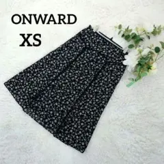 23区 膝丈フレアスカート(XS)ネイビー 花柄プリント レース フェミニン