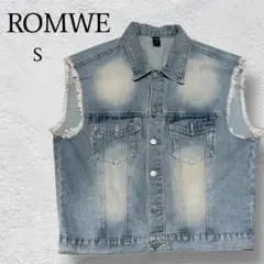【SALE 美品 新品未使用】ROMWE ノースリーブデニムジャケット ブルーS