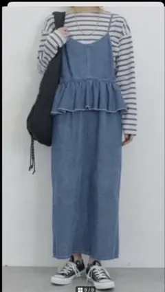 サマンサモスモス　へプラムキャミワンピース　フリルデニムキャミワンピ　サロペット