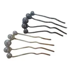 【上品4粒パールかんざし2本セット】白＆ダークグレー 和装 洋装 大人可愛い