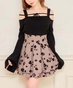 ベルスリーブニットトップス　黒