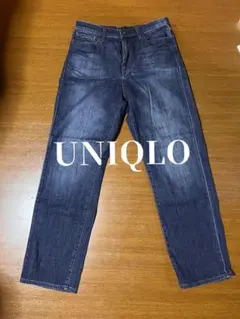 UNIQLO 美品 濃いめブルー ストレートデニム ユニクロ ハイウエスト