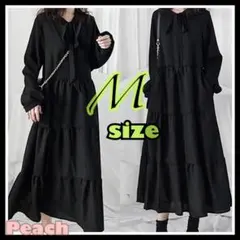 ティアードワンピース フレアスカート ワンピース ブラック シンプル 新品 M