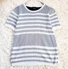 ニコルクラブ 半袖 ニット ボーダー メッシュ(46) 透け編み 春夏 コットン