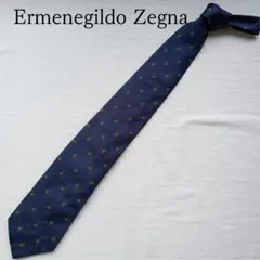 エルメネジルドゼニア ネクタイ ネイビー 小紋柄 シルク100％【n5059】