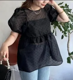 prose verse フロッキー ドット オーガンジー ペプラムブラウス 美品