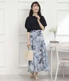 値下げクチュールブローチ　花柄スカート　オーガンフルールタックベルトスカート40