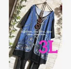 6311新品⭐️3L＊デニムプリント重ね着風Tシャツチュニック大きいサイズ