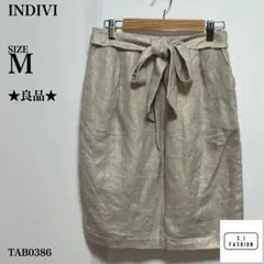 INDIVI プリーツスカート ミニ丈 ラメ リボンベルト ベージュMのサムネイル