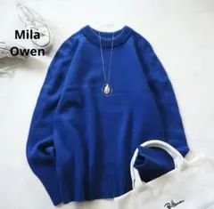Mila Owen ウールカシミヤラグランクルーニットプルオーバー　青　サイズ0