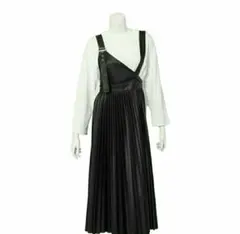 フェイクレザー プリーツジャンパースカート/ノースリーブキャミワンピース/新品