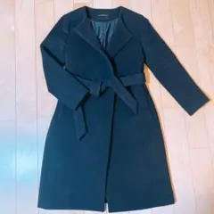 【green label relaxin】ノーカラーコート　濃紺　ロング