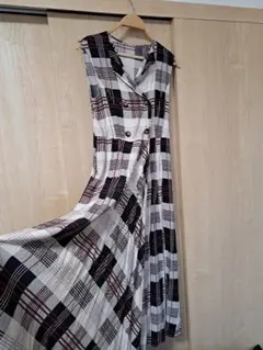 チェック柄ノースリーブロングワンピース