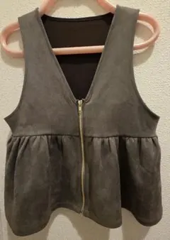 スエード風 　ブラウン　フリルベスト　ビスチェ　ジレ