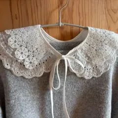 刺繍 付け襟 フリル リボン レース ナチュラル ガーリー ホワイト 白