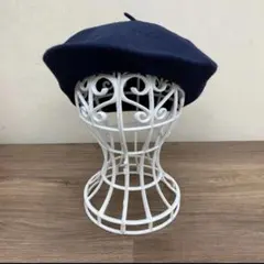 ■ ベレー帽 ネイビー ウール 混 チョボ付き シンプル 定番 フリーサイズ