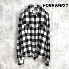 【FOREVER21】ブラックチェック 長袖シャツ 黒×白 M モノクロ